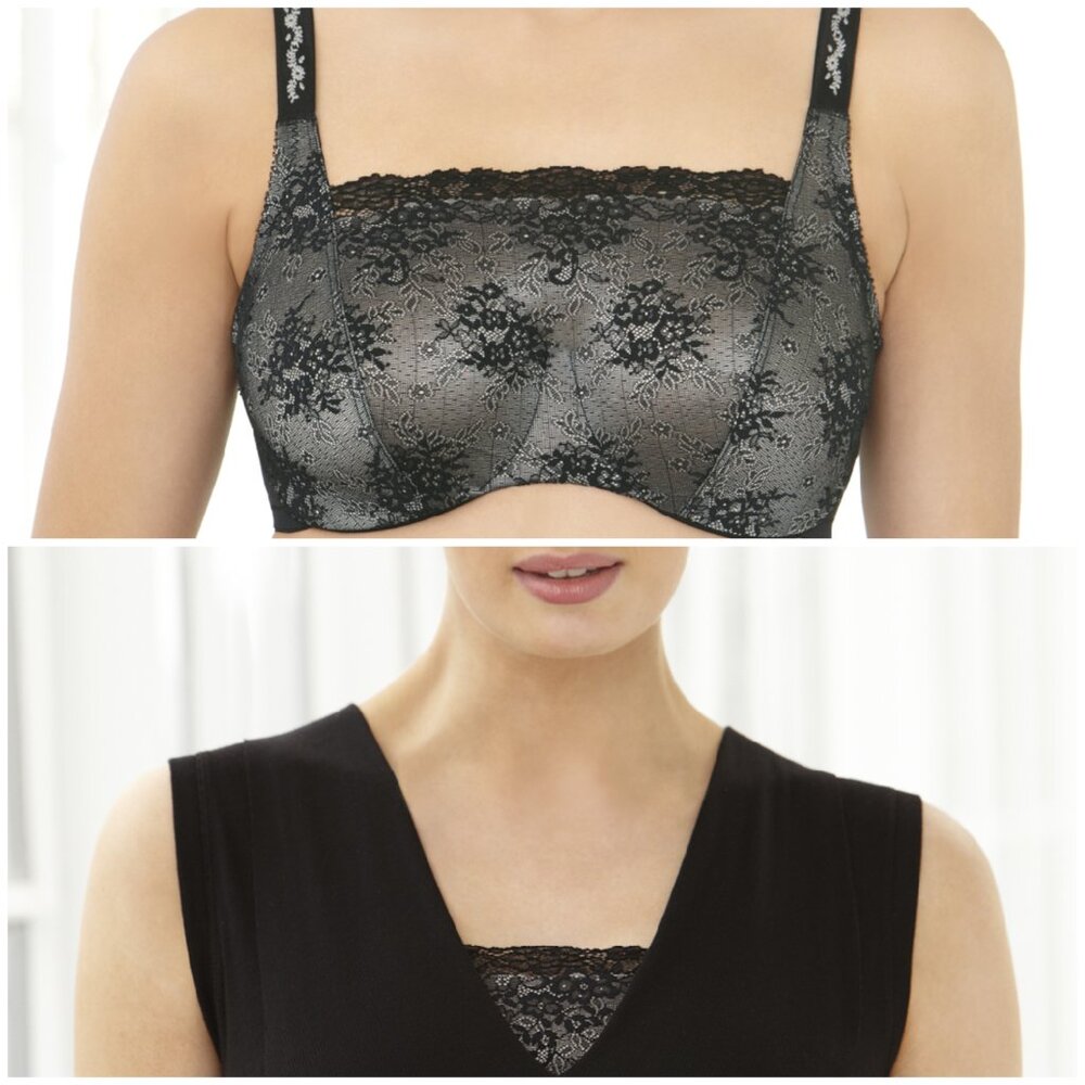 Glamorise 44D WONDERWIRE Bra (CAMISOLE/CAMI) Stretch-Lace Black NEW & SEALED NWT